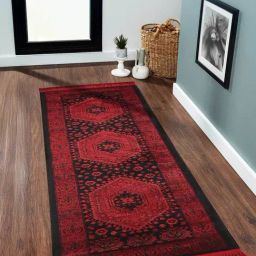 OBSESSIONS Red & Black Anti-Skid Classical Bedside Runner - Small (210 cm x 60 cm)-picture-24