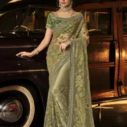 Odette Green Embellished Saree With Unstitched Blouse-image-46