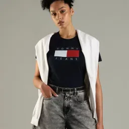 Tommy Hilfiger Navy Cotton Regular Fit Printed Top image 5