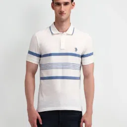 U.S. Polo Assn. White Cotton Slim Fit Striped Polo T-Shirt-picture-29