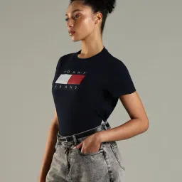 Tommy Hilfiger Navy Cotton Regular Fit Printed Top image 3