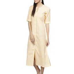 gerua by libas Libas Yellow & White Cotton Striped A-Line Dress image 3