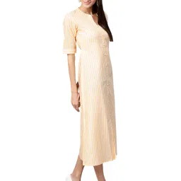 gerua by libas Libas Yellow & White Cotton Striped A-Line Dress image 4