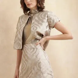 RAREISM Gold Cotton Blend Self Design Skirt image 4