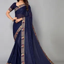 Satrani Blue Woven Saree With Unstitched Blouse image 1