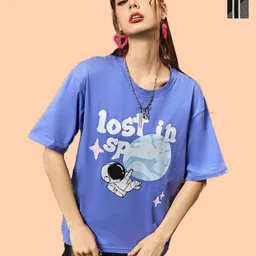 Dreambe Women 2 Printed V-Neck Pockets T-shirt-picture-26