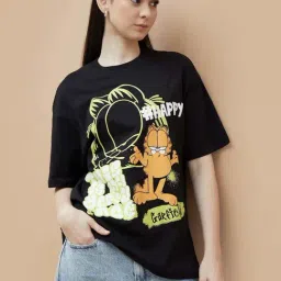 Ginger By Lifestyle Black Cotton Regular Fit Printed T-Shirt-image-16