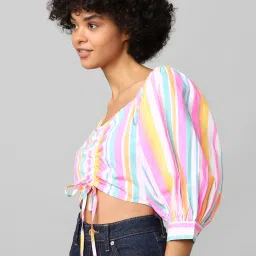 Only Multicolor Striped Crop Top image 3