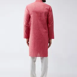 SOJANYA Men Red & Off-White Solid Kurta with Churidar image 5