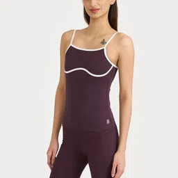 Hunnit Women Round Neck Stretchable Inbuilt Spaghetti Top with Padded Cups for Workout image 4