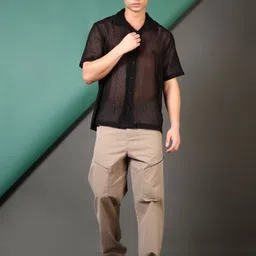 LIMEROAD Self Design Cutaway Collar Short Sleeves Casual Cotton Shirt image 4