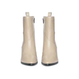 Saint G Women Off White Leather Wedge Casual Boots image 4