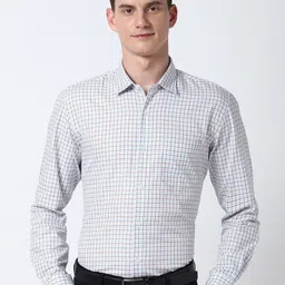 Peter England Men Spread Collar Checked Cotton Formal Shirt-image-91