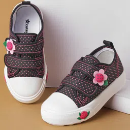 Cute Walk by Babyhug Polka Dots Printed Casual Shoes with Velcro Closure & Floral Applique - Black-picture-23