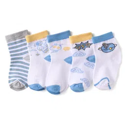 Doodle Poodle Cotton Knit Ankle Length Socks with Space Theme Design Pack of 5 - Bright White-image-69