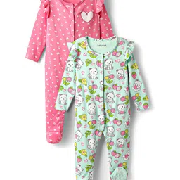 Babyoye 100% Cotton Knit Full Sleeves Co-ords Sleep Suit With Eco Jiva Finish Floral Print Pack Of 2 - Pink & Light Blue-picture-28
