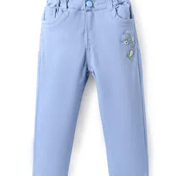 Olio Kids Cotton Woven Full Length Trousers With Floral Embroidery - Blue-picture-18