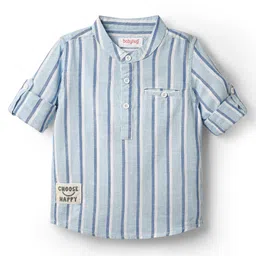 Babyhug 100% Cotton Full Sleeves Striped Shirt With Mandarin Collar - Light Blue-image-57