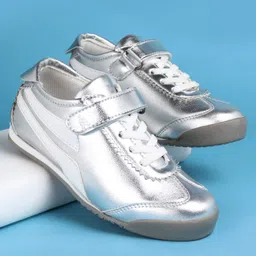 Pine Kids Velcro Closure Casual Shoes with Stripes - Silver-image-68