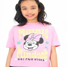 Bonkids Cotton Knit Disney Mickey & Friends Featuring Half Sleeves Minnie Mouse Printed Tee - Pink-picture-19