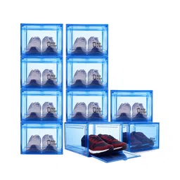 House of Quirk Shoe Organizer Shoe Storage Boxes Large Shoe Boxes with Magnetic Door Clear Stackable Plastic Shoe Containers Pack of 10 - Blue-picture-31