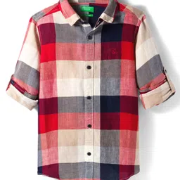 UCB Cotton Woven Full Sleeves Shirt With Checks - Red-image-5