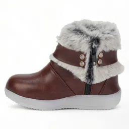 Lil Lollipop Stones Embellished Fur Detailed Zipper LED Boots - Brown image 3