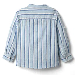 Babyhug 100% Cotton Full Sleeves Striped Shirt With Mandarin Collar - Light Blue image 3
