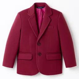 Pine Kids Knit Full Sleeves Solid Blazer With Printed Inner Tee - Dark Red image 4