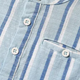 Babyhug 100% Cotton Full Sleeves Striped Shirt With Mandarin Collar - Light Blue image 4