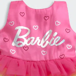Barbie by Tiny Girl Woven Sleeveless Brand Name Printed Layered Dress - Hot Pink image 4