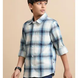 The Lion and the Fish Viscose Woven Full Sleeves Checked Shirt - Blue image 5