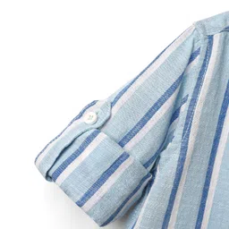 Babyhug 100% Cotton Full Sleeves Striped Shirt With Mandarin Collar - Light Blue image 5