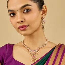 Kushal's Fashion Jewellery Ruby Gold-Plated Party Zircon Jewellery Set-picture-57