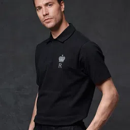 RARE RABBIT Men Solid Polo Collar Cotton T-Shirt image 4
