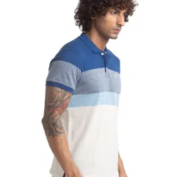 Parx Blue Cotton Regular Fit Striped Polo T-Shirt image 4