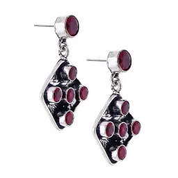 Imli Street Maroon Silver Tone Stone-Studded Handcrafted Dangler Earrings image 4