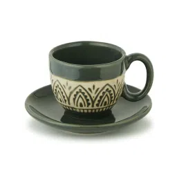 fabindia home Fabindia Olive Ceramic Leela Cup & Saucer (0.2 L) image 4
