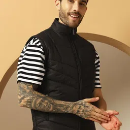 Christy World Men Mock Collar Solid Gilet Jacket image 4