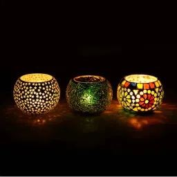 eCraftIndia Set of 3 Mosiac Glass Decorative Tea Light Holder/Diya image 2