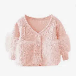 Little Surprise Box Kids Peach Blended Color Block Cardigan-image-86
