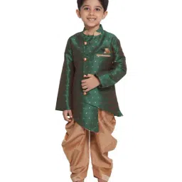 VASTRAMAY Kids Green & Rose Gold Self Pattern Sherwani Set-picture-20