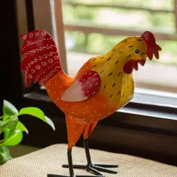 ExclusiveLane Yellow & Orange Sheet Metal Rooster Ruckus Garden Showpiece - Set of 1-image-19