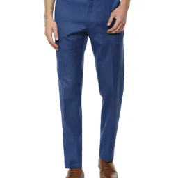 Van Heusen Blue Slim Fit Flat Front Trousers-image-80