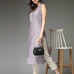 Stylum Mauve Striped Straight Kurta image 4