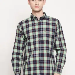 Duke Olive Green Cotton Slim Fit Checks Shirt-picture-29