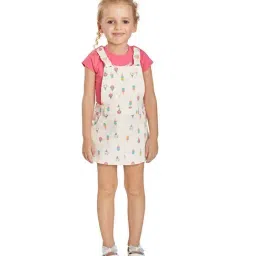 Peppermint Kids Peach & White Printed Dungaree-picture-21
