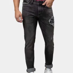 Being Human Grey Cotton Slim Fit Distressed Distressed Jeans-image-3