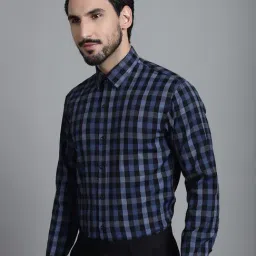 Indian Needle Navy Cotton Regular Fit Checks Shirt image 3