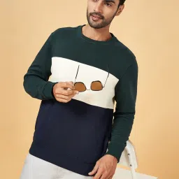 Byford by Pantaloons Green & Blue Slim Fit Colour Block Sweatshirt image 4
